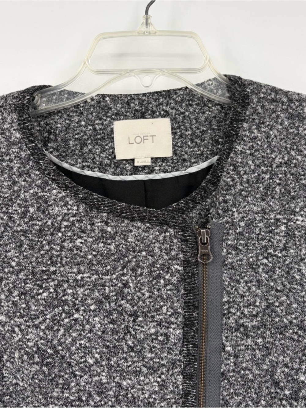 LOFT Full Zip Jacket Blazer Cropped Moto Knit Career Chic in Heather Gray Size 8 - Picture 4 of 7